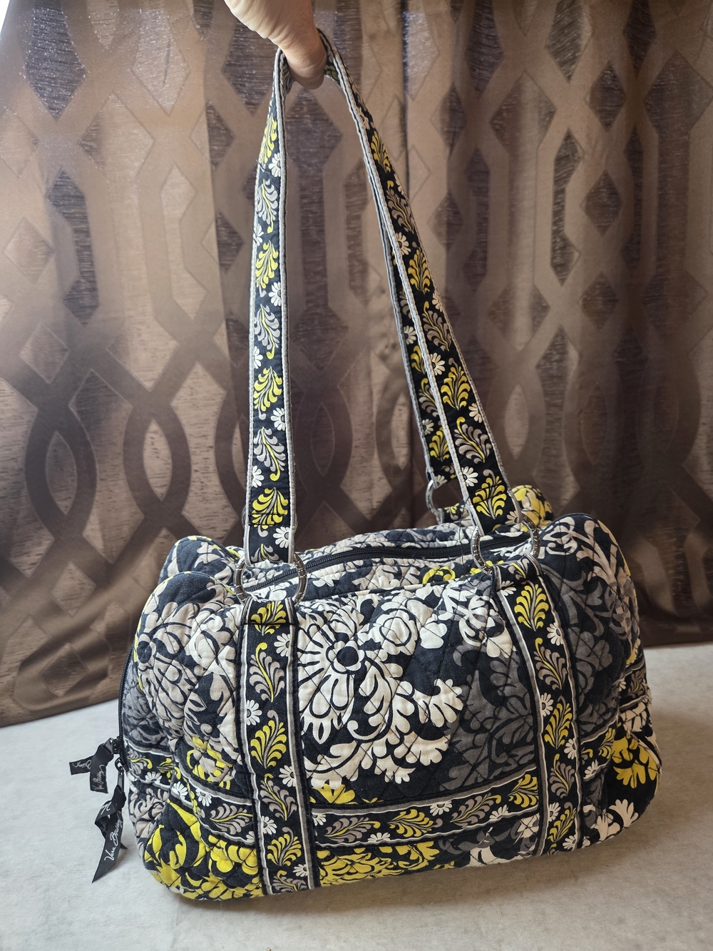 Vera Bradley Quilted Floral Tote in Black, White & Yellow